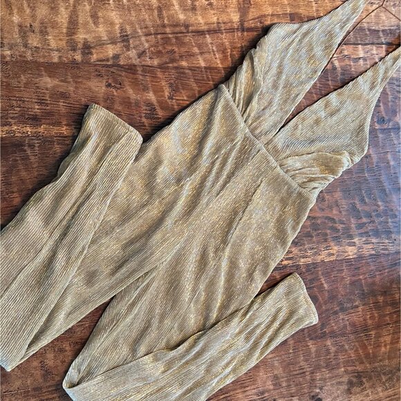 Gold Halter Plunge Metallic Jumpsuit By House Of CB London XS - Picture 14 of 16